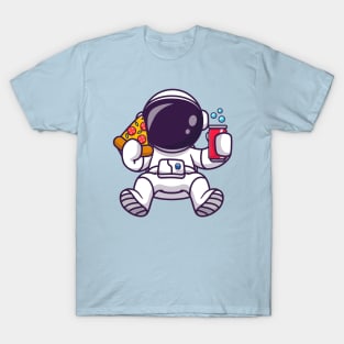 Cute Astronaut With Pizza And Soda Cartoon T-Shirt